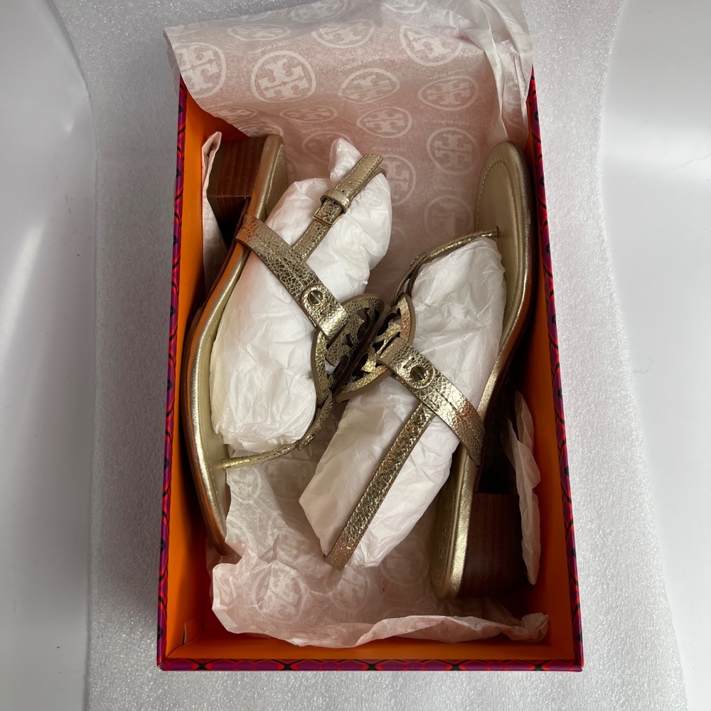 Tory Burch Miller 30MM Slingback Heel Sandal Leather Spark Gold Size 6 - Picture 16 of 16